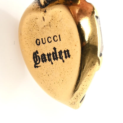 Gucci Metal Crystal Garden Heart Double G Drop Earrings Aged Gold 4 of 6