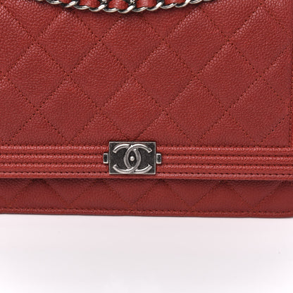 Chanel Caviar Quilted Boy Wallet On Chain WOC Red 10 of 11