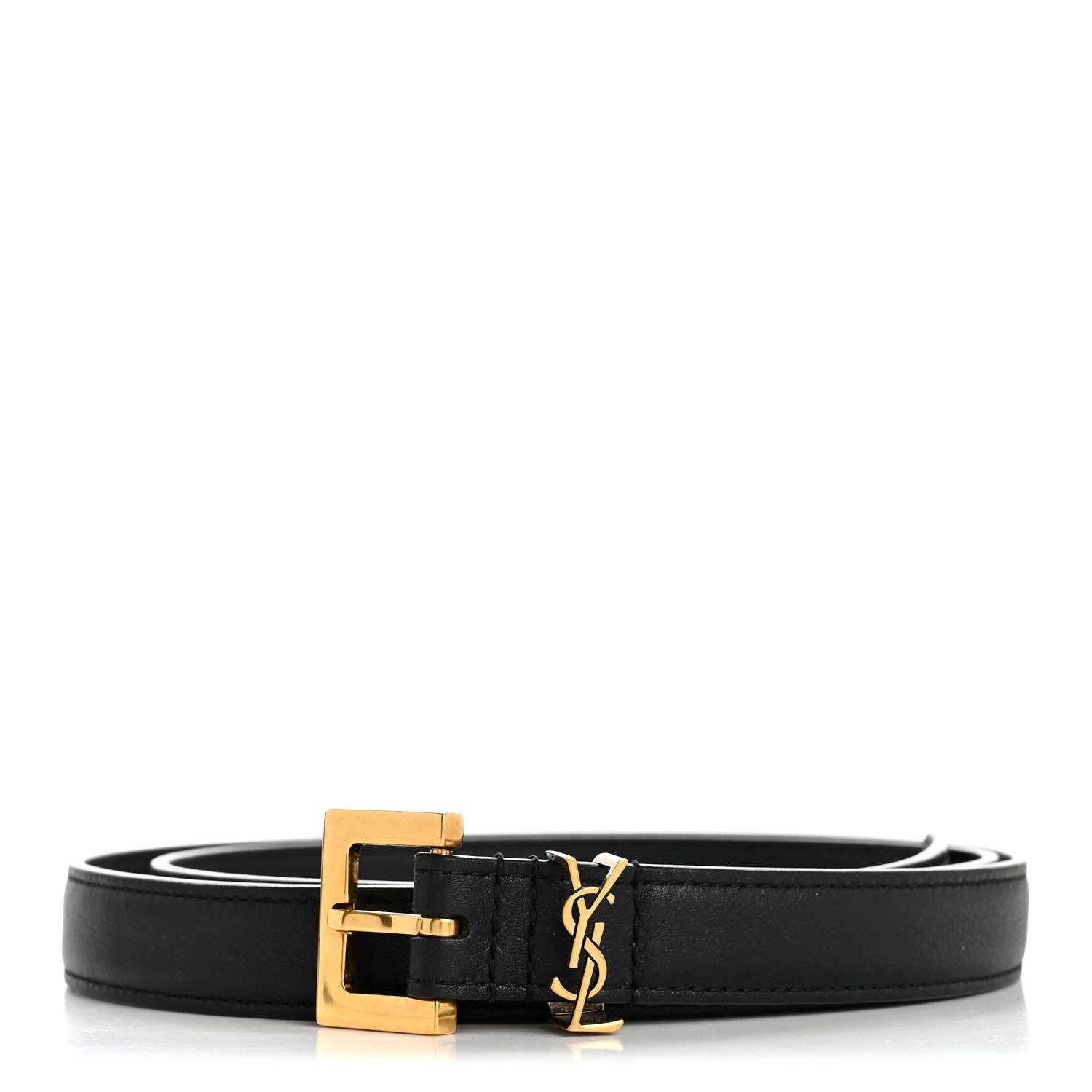 Saint Laurent Smooth Calfskin Monogram Square Buckle Belt 90 Black 1 of 7