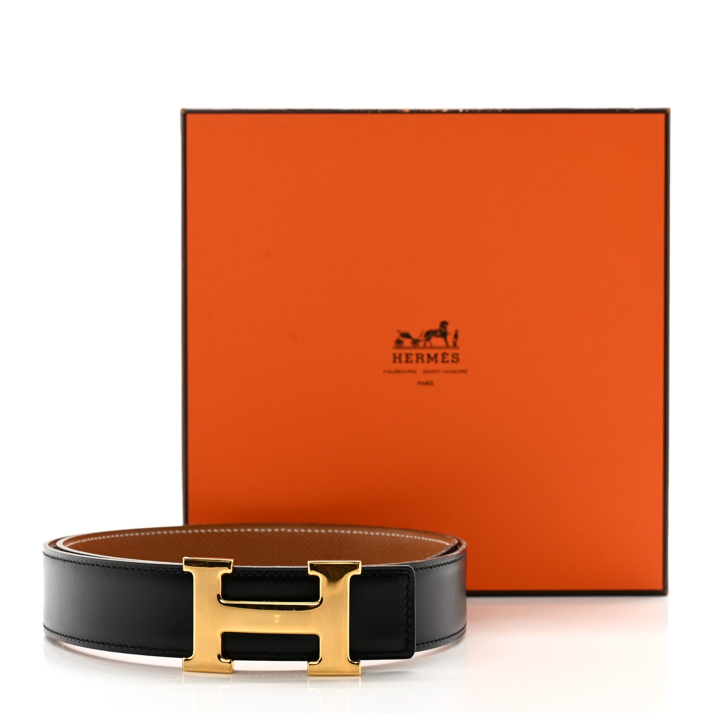 Box Epsom 32mm H Belt 80 32 Black Gold