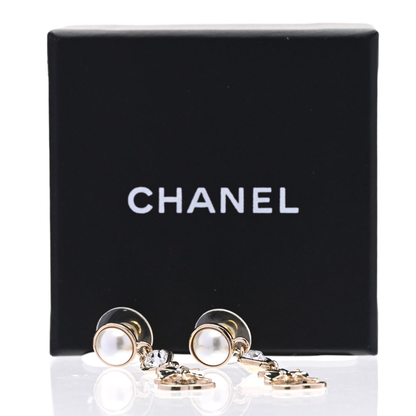 Crystal Pearl Shamrock CC Heart Drop Earrings Gold