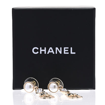 Chanel Crystal Pearl Shamrock CC Heart Drop Earrings Gold 5 of 5