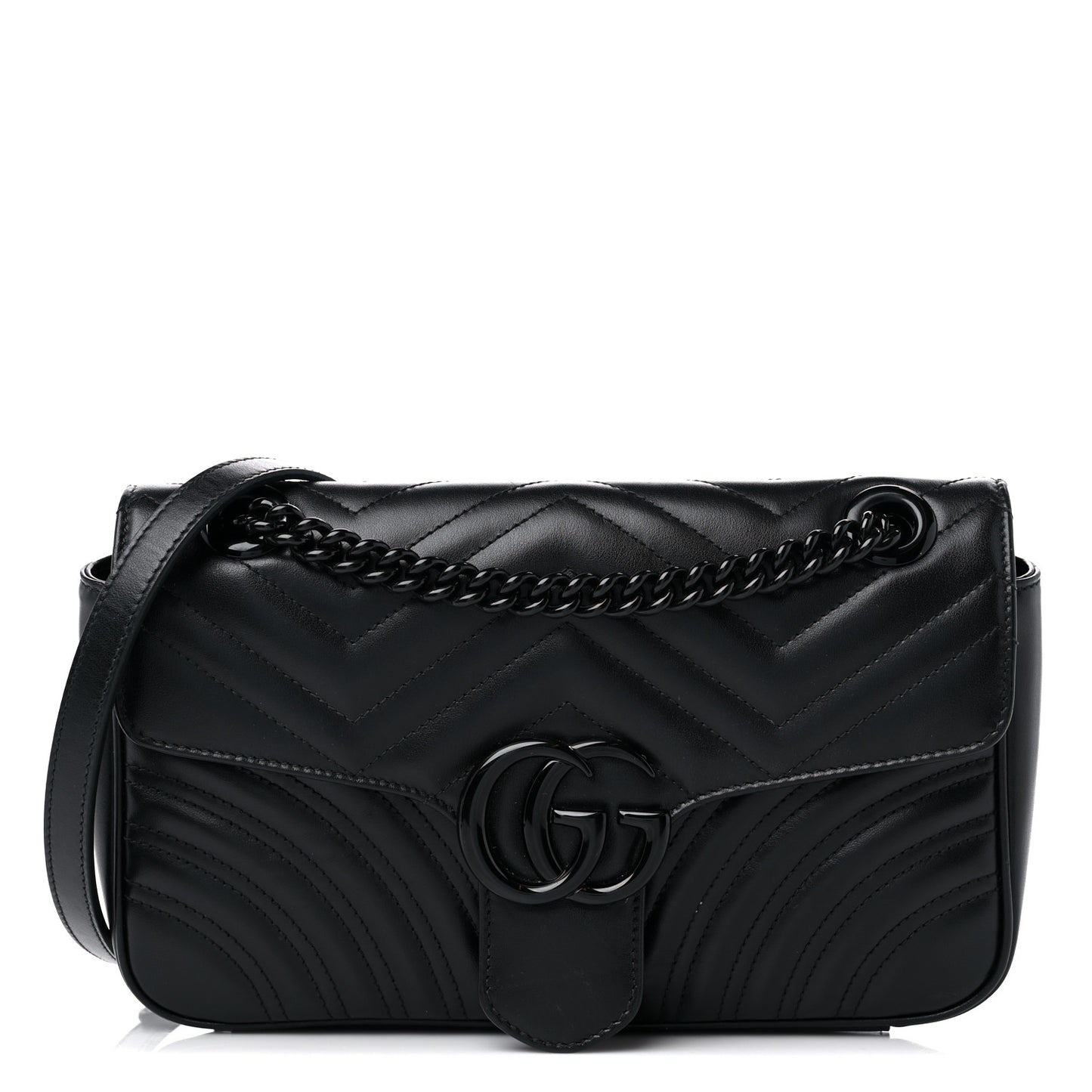 Calfskin Matelasse Monochrome Small GG Marmont Shoulder Bag Black