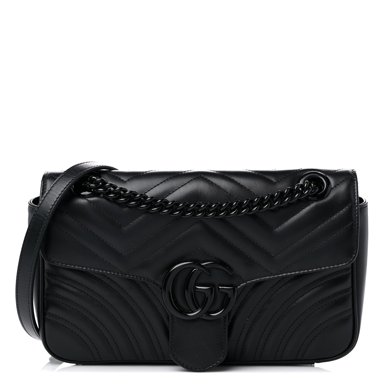 Gucci Calfskin Matelasse Monochrome Small GG Marmont Shoulder Bag Black 1 of 12