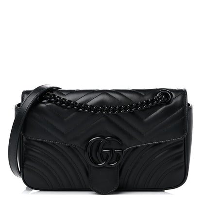 Gucci Calfskin Matelasse Monochrome Small GG Marmont Shoulder Bag Black 1 of 12