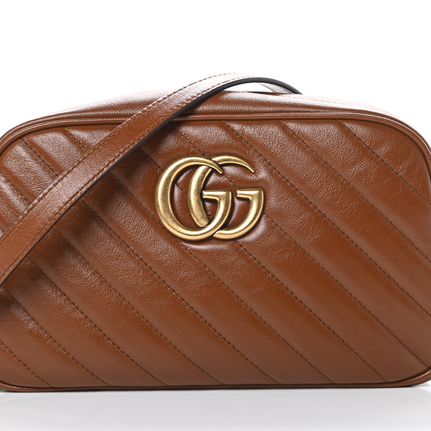 Glazed Calfskin Matelasse Diagonal Small GG Marmont Chain Shoulder Bag Cuir