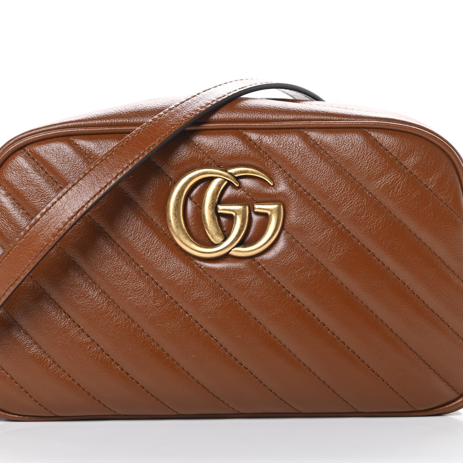 Gucci Glazed Calfskin Matelasse Diagonal Small GG Marmont Chain Shoulder Bag Cuir 8 of 12