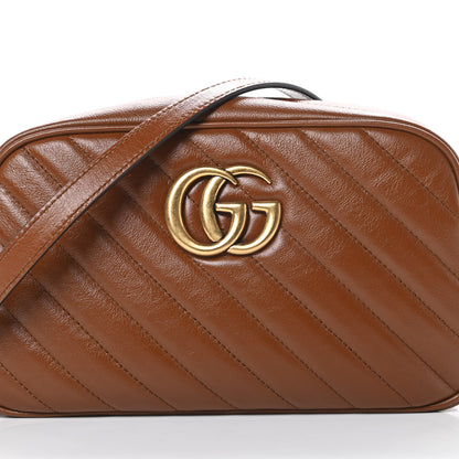 Gucci Glazed Calfskin Matelasse Diagonal Small GG Marmont Chain Shoulder Bag Cuir 8 of 12