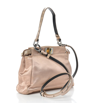 Fendi Satin Watersnake Mini Peekaboo Iconic Satchel Beige 4 of 16