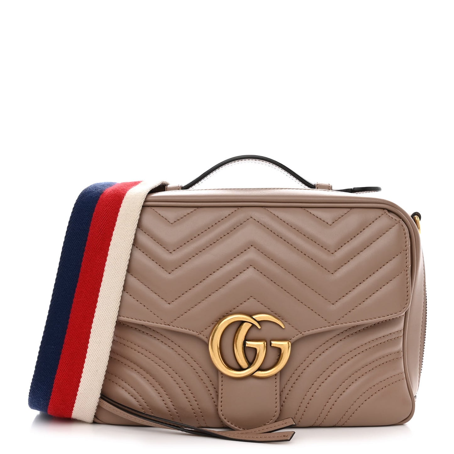 Calfskin Matelasse Sylvie Web Small GG Marmont Top Handle Shoulder Bag Porcelain Rose