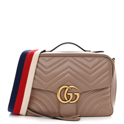Gucci Calfskin Matelasse Sylvie Web Small GG Marmont Top Handle Shoulder Bag Porcelain Rose 1 of 11