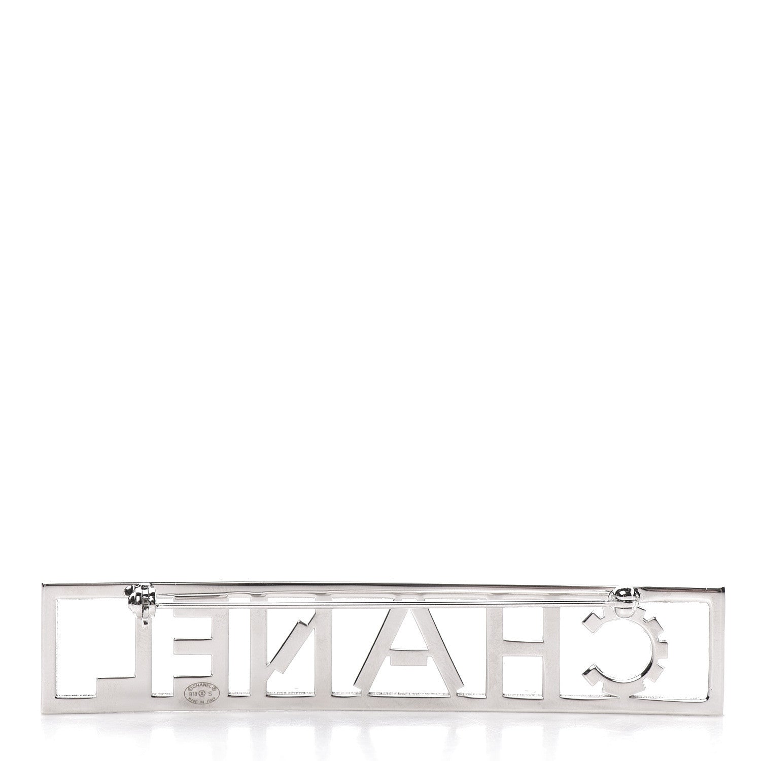 Chanel Crystal Logo Brooch Silver 3 of 5