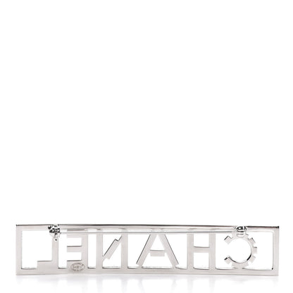 Chanel Crystal Logo Brooch Silver 3 of 5