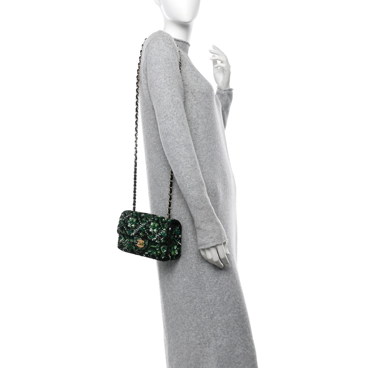 Chanel Sequin Mosaic Mini Rectangular Flap Green Black 2 of 11