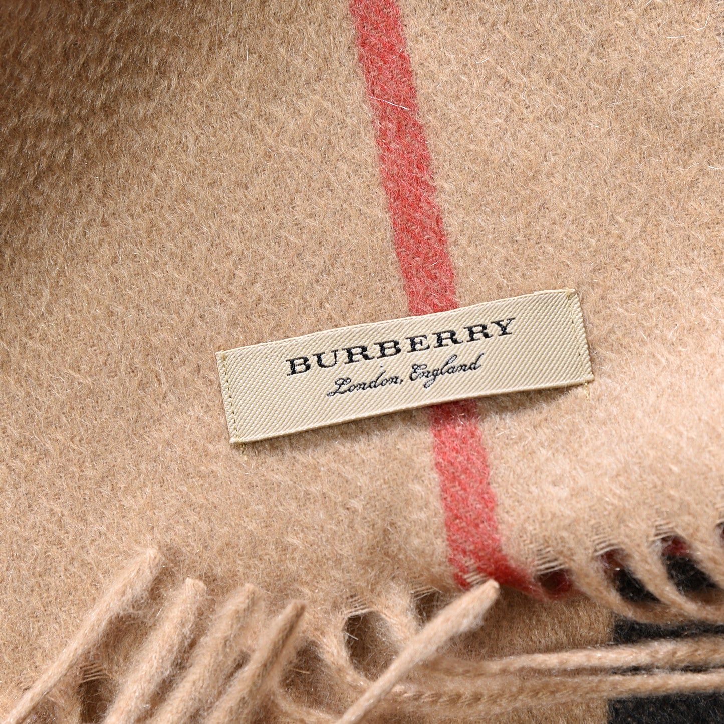 Cashmere Giant Check EKD Fringe Scarf Camel Multicolor