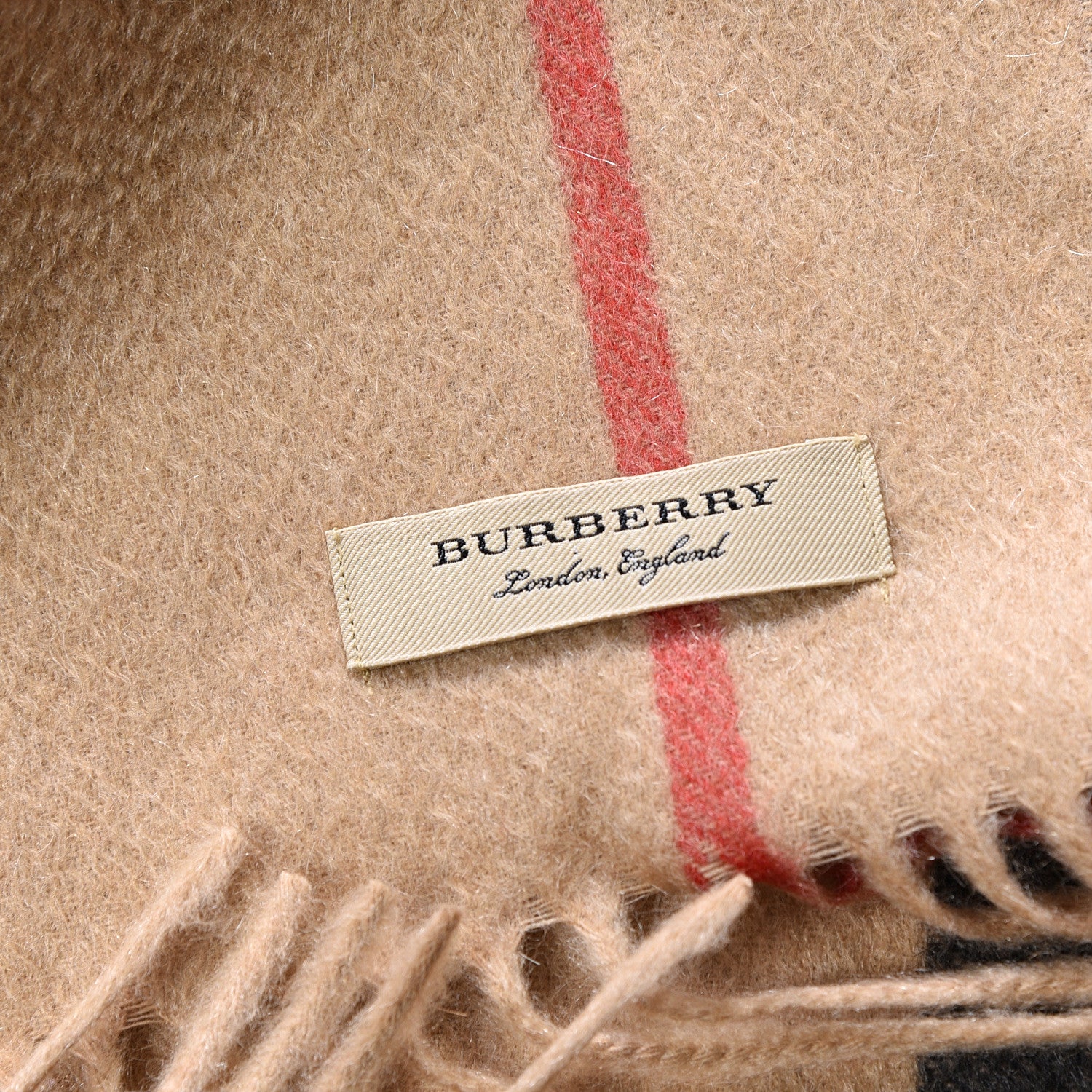Burberry Cashmere Giant Check EKD Fringe Scarf Camel Multicolor 4 of 4