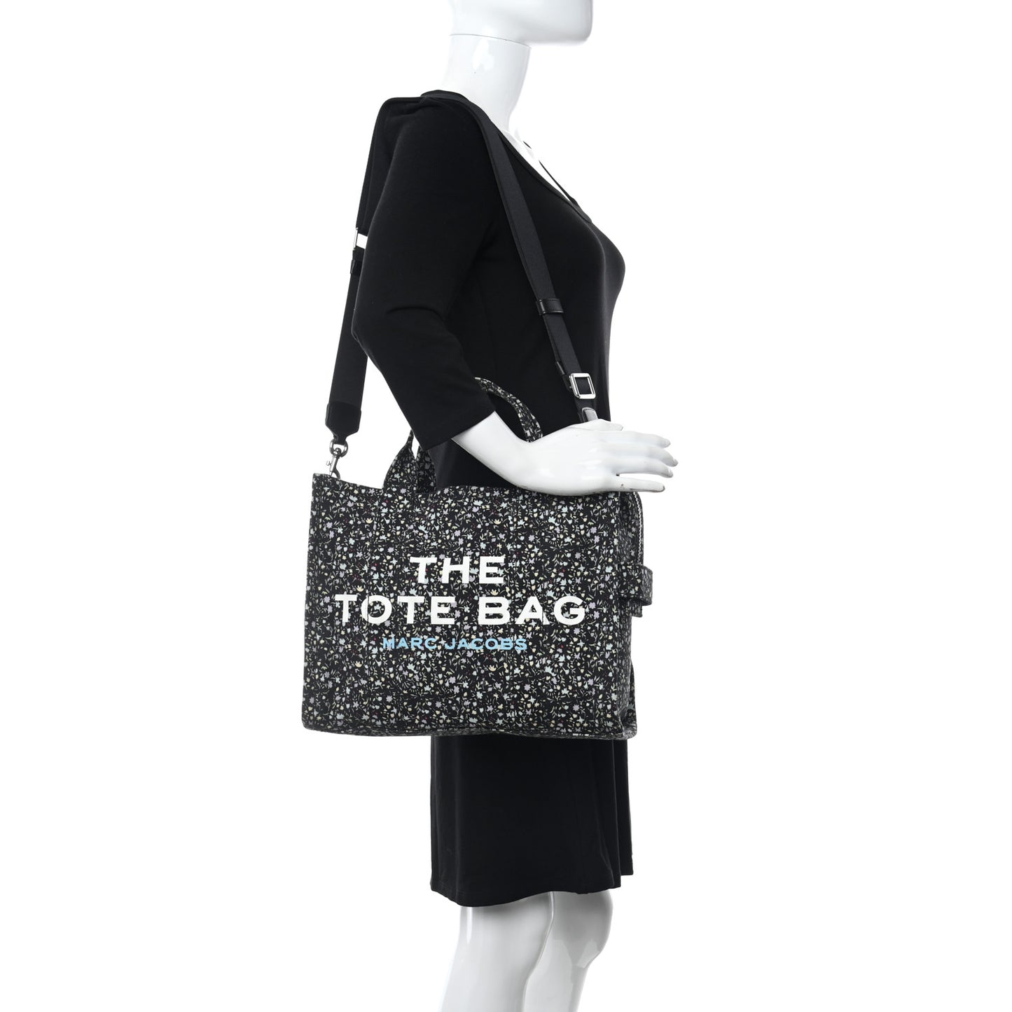 Cotton Canvas Floral Print Medium The Traveler Tote Bag Black