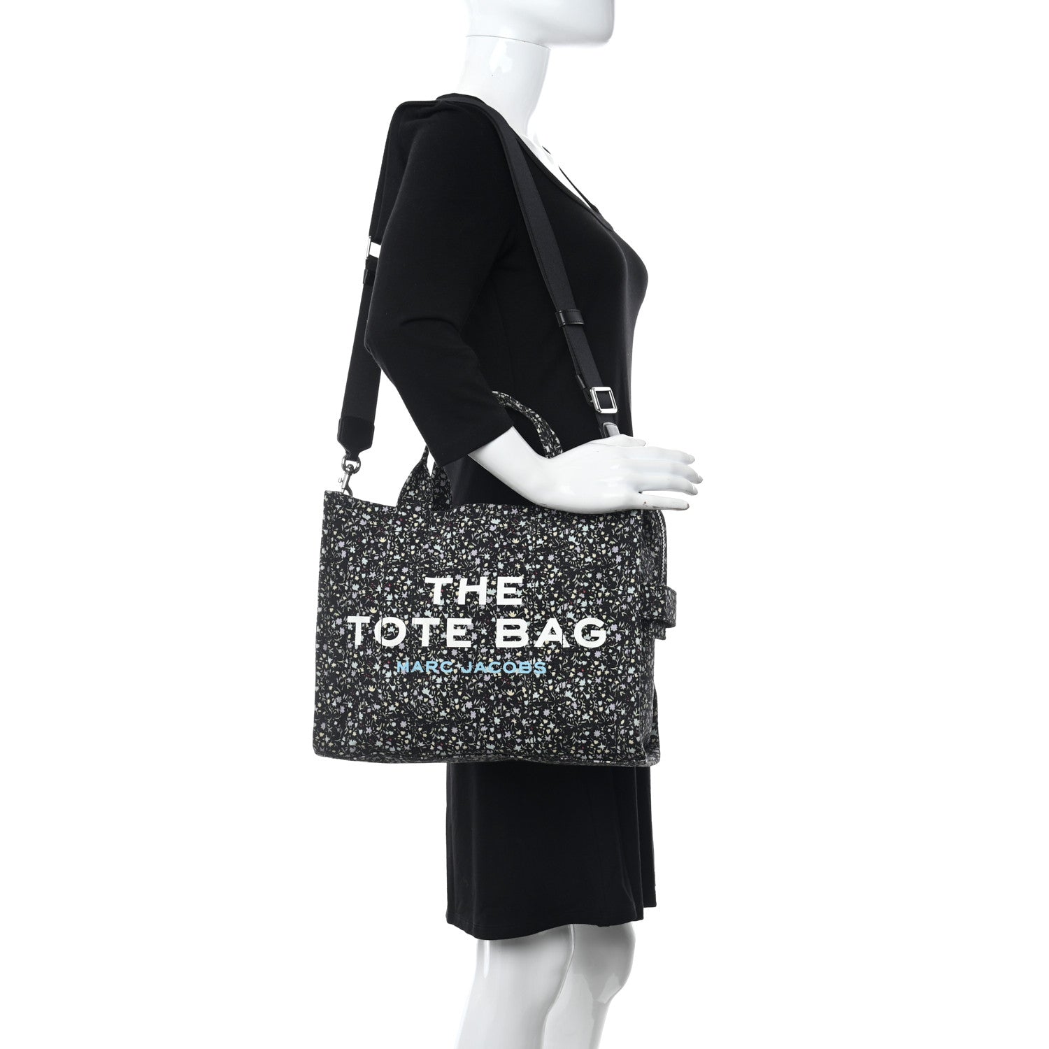 Marc Jacobs Cotton Canvas Floral Print Medium The Traveler Tote Bag Black 2 of 10