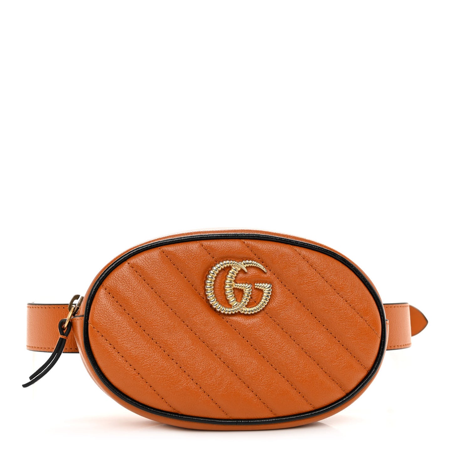 Vintage Effect Calfskin Matelasse Diagonal Torchon GG Marmont Belt Bag 85 34 Cognac