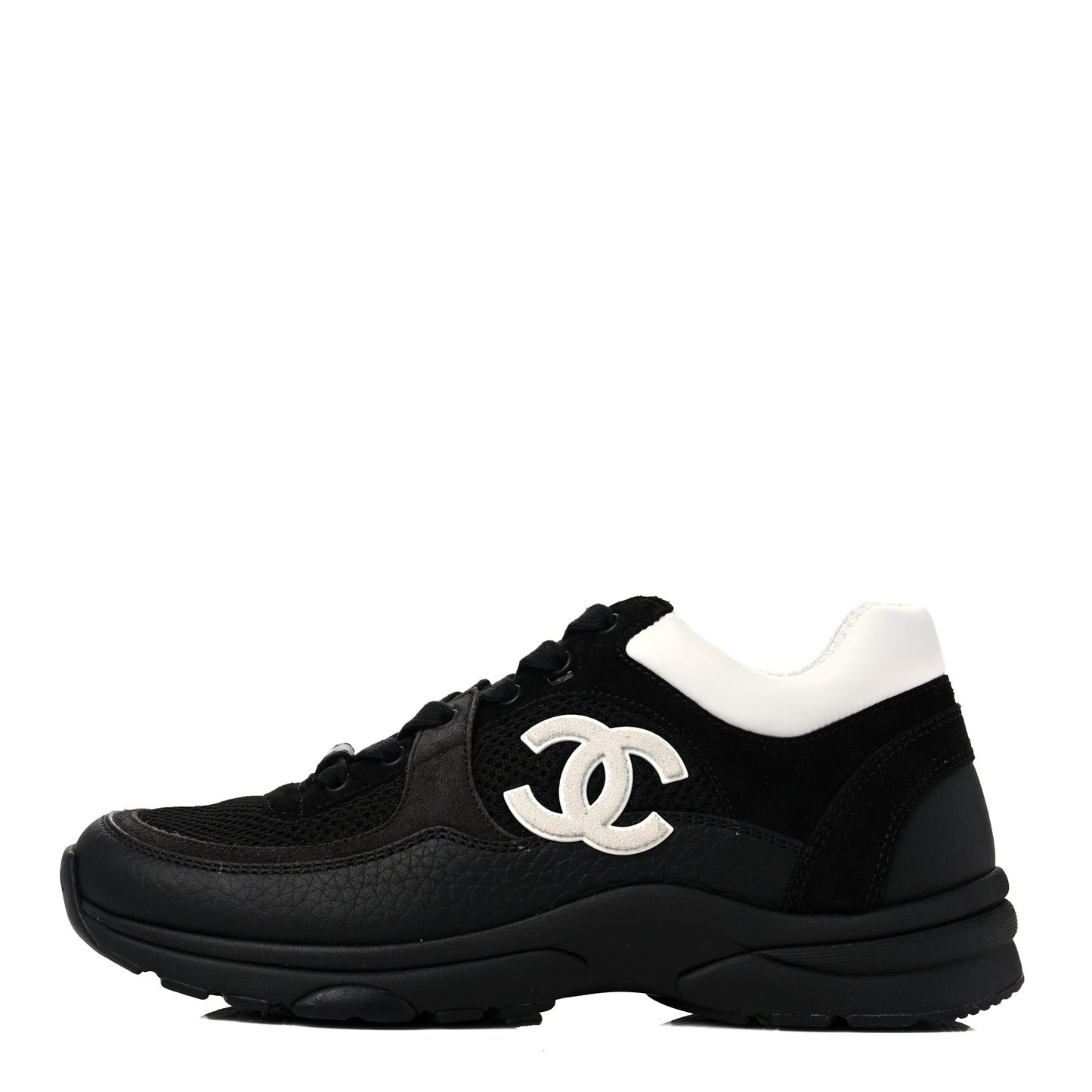 Mesh Suede Grained Calfskin Womens CC Sneakers 36.5 Black White