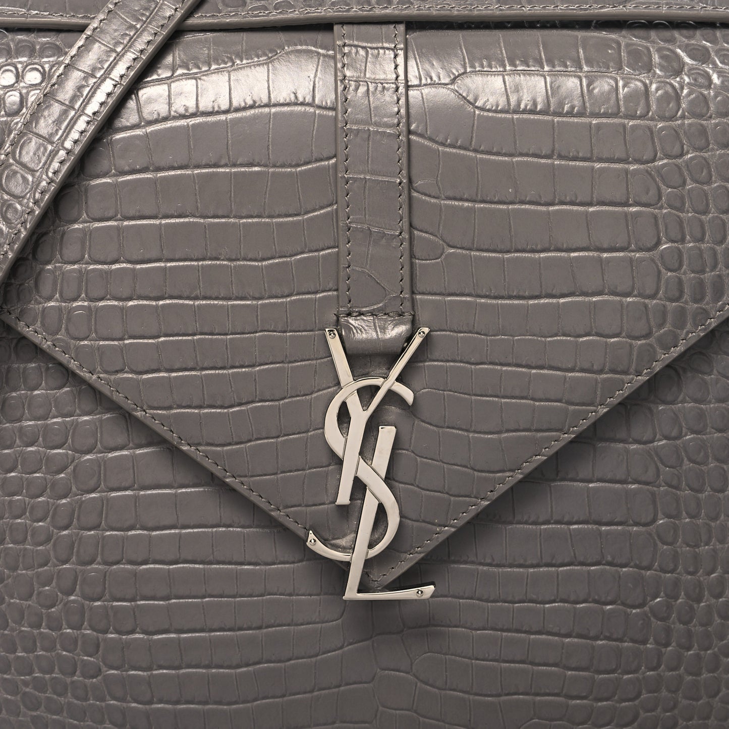 Calfskin Crocodile Embossed Large Monogram Satchel Fog