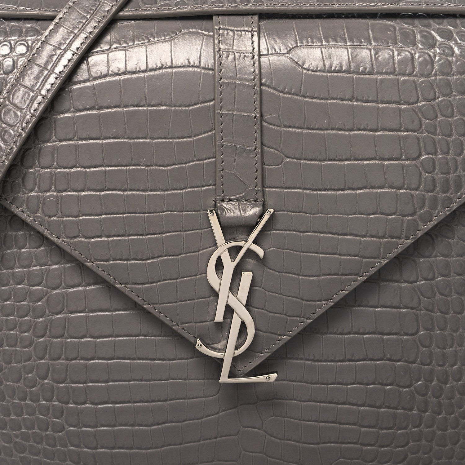 Saint Laurent Calfskin Crocodile Embossed Large Monogram Satchel Fog 7 of 9