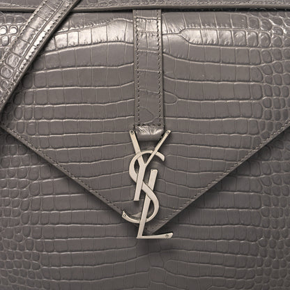 Saint Laurent Calfskin Crocodile Embossed Large Monogram Satchel Fog 7 of 9