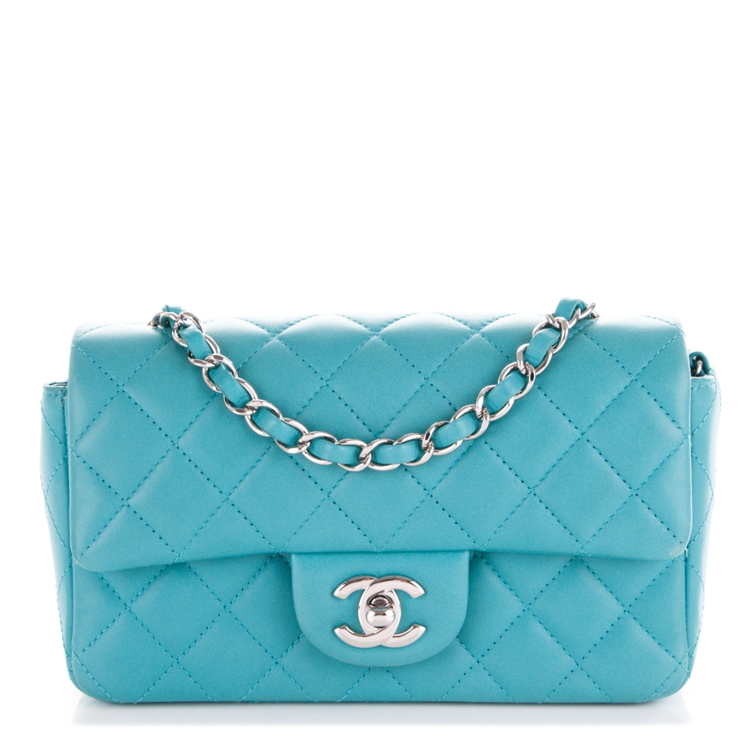 Chanel Lambskin Quilted Mini Rectangular Flap Turquoise 1 of 7