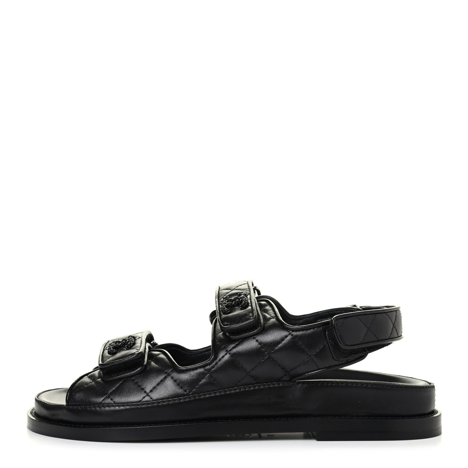 Chanel Lambskin Velcro Dad Sandals 38 Black 1 of 3