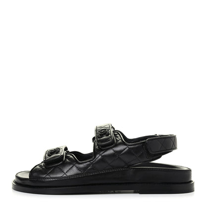 Chanel Lambskin Velcro Dad Sandals 38 Black 1 of 3