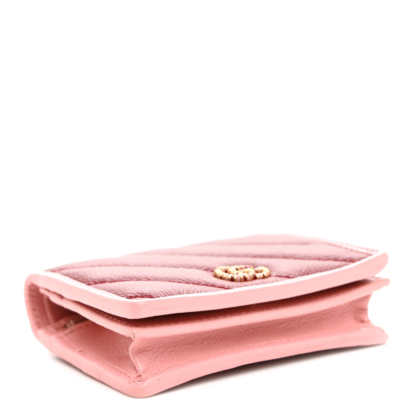 Azalea Calfskin Enamel Matelasse Diagonal Torchon GG Marmont Card Case New Cherry Red Wild Rose