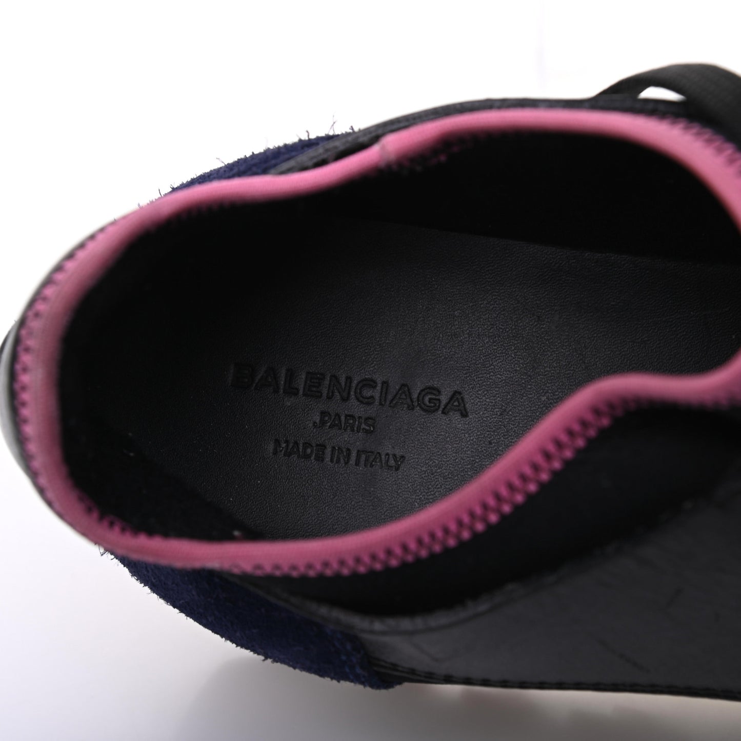 Calfskin Neoprene Mesh Suede Womens Race Runner Sneakers 37 Black Bleu Pink