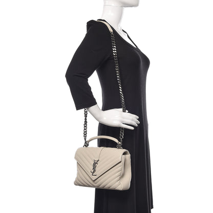 Saint Laurent Sheepskin Matelasse Chevron Monogram Medium College Bag Crema Soft 2 of 11