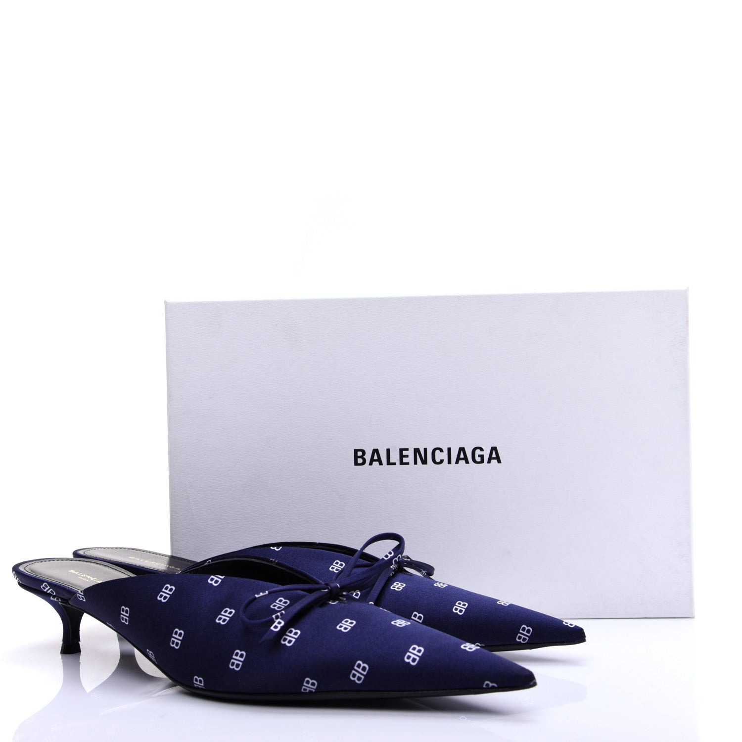 Balenciaga Crepe Satin BB Printed Knife Pointed Toe 40mm Mules 40 Blue White 12 of 12