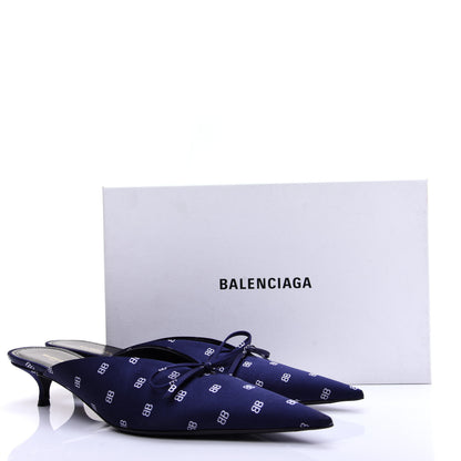 Balenciaga Crepe Satin BB Printed Knife Pointed Toe 40mm Mules 40 Blue White 12 of 12