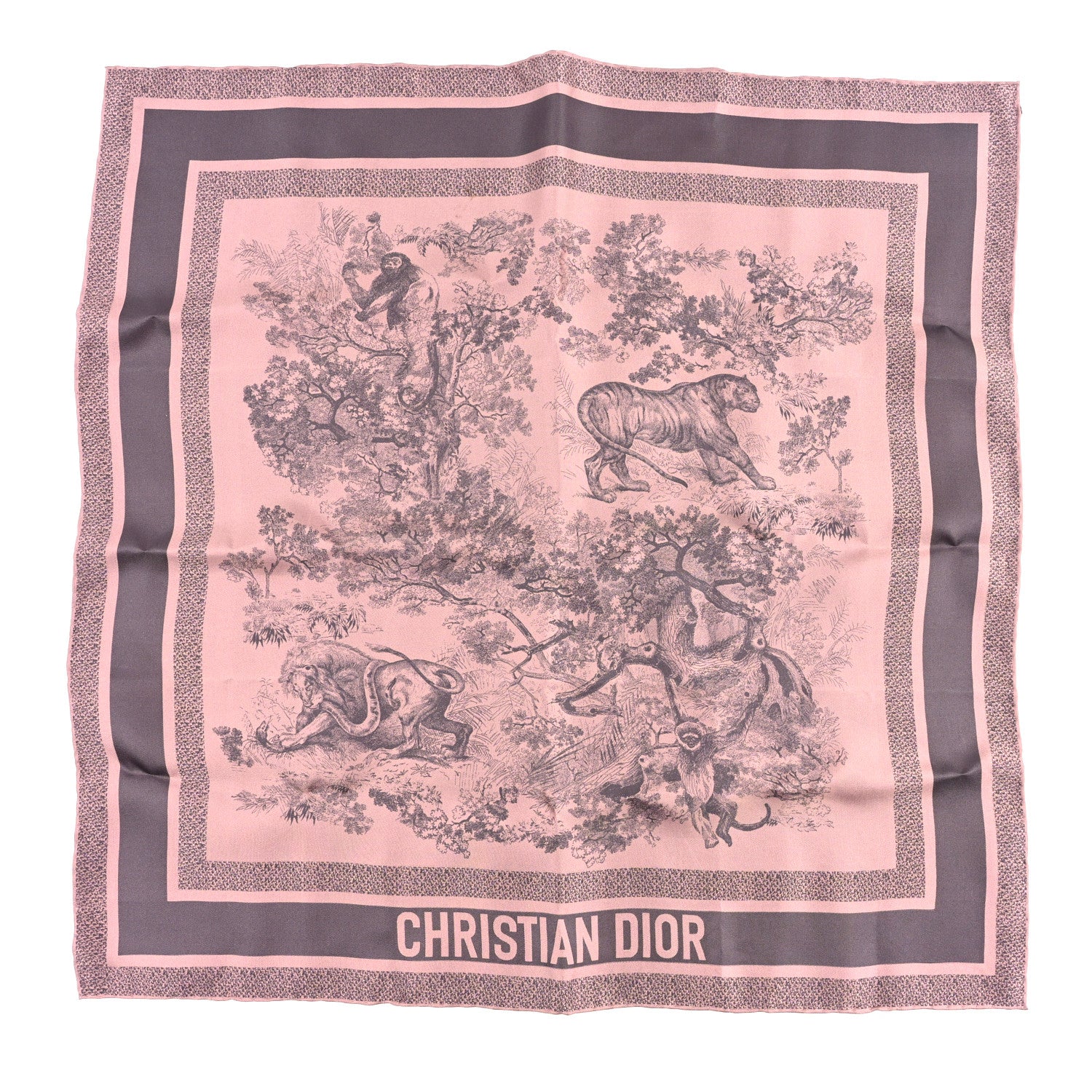 Christian Dior Silk Toile De Jouy Sauvage Square Scarf Pink 1 of 3