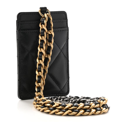 Chanel Shiny Goatskin Quilted Chanel 19 Card Holder On Chain Black 3 of 9
