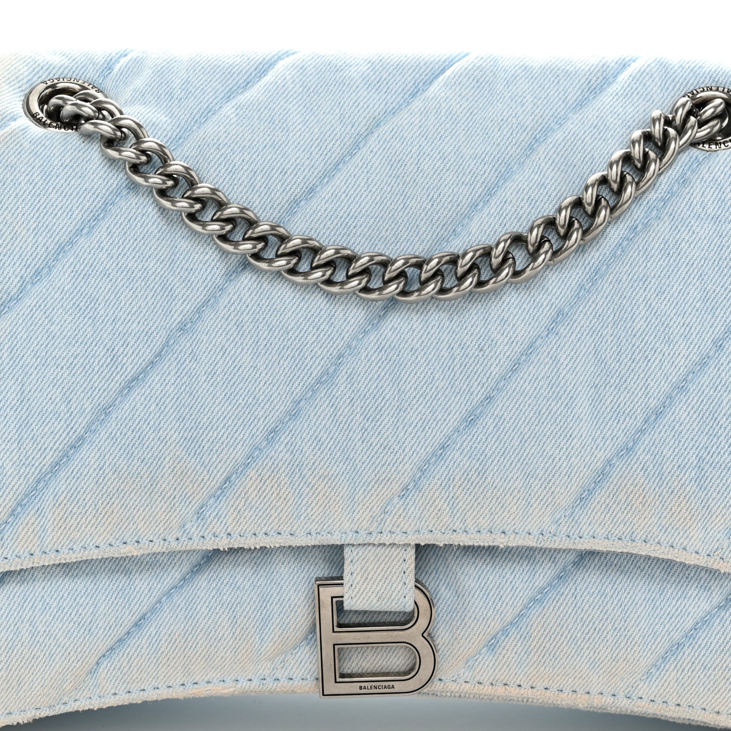 Balenciaga Crushed Washed Denim Quilted Medium Crush Chain Bag Pale Blue 8 of 11