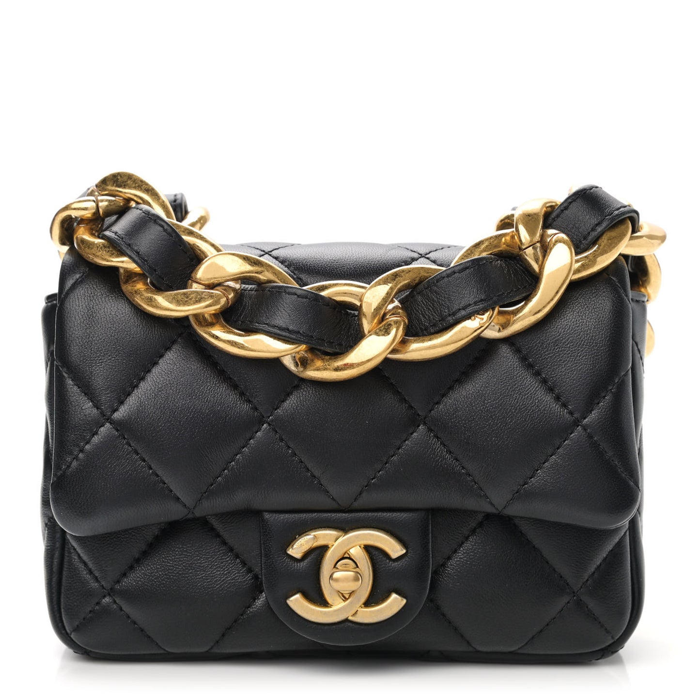 Lambskin Quilted Mini Funky Town Flap Black