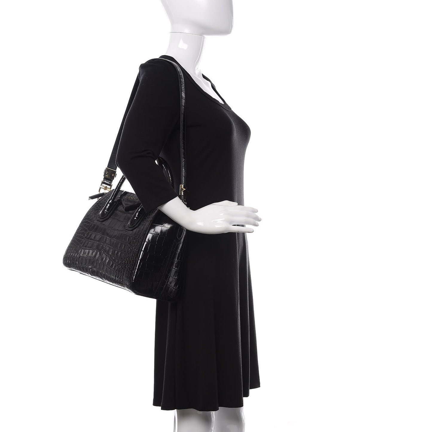 Calfskin Crocodile Embossed Small Antigona Black