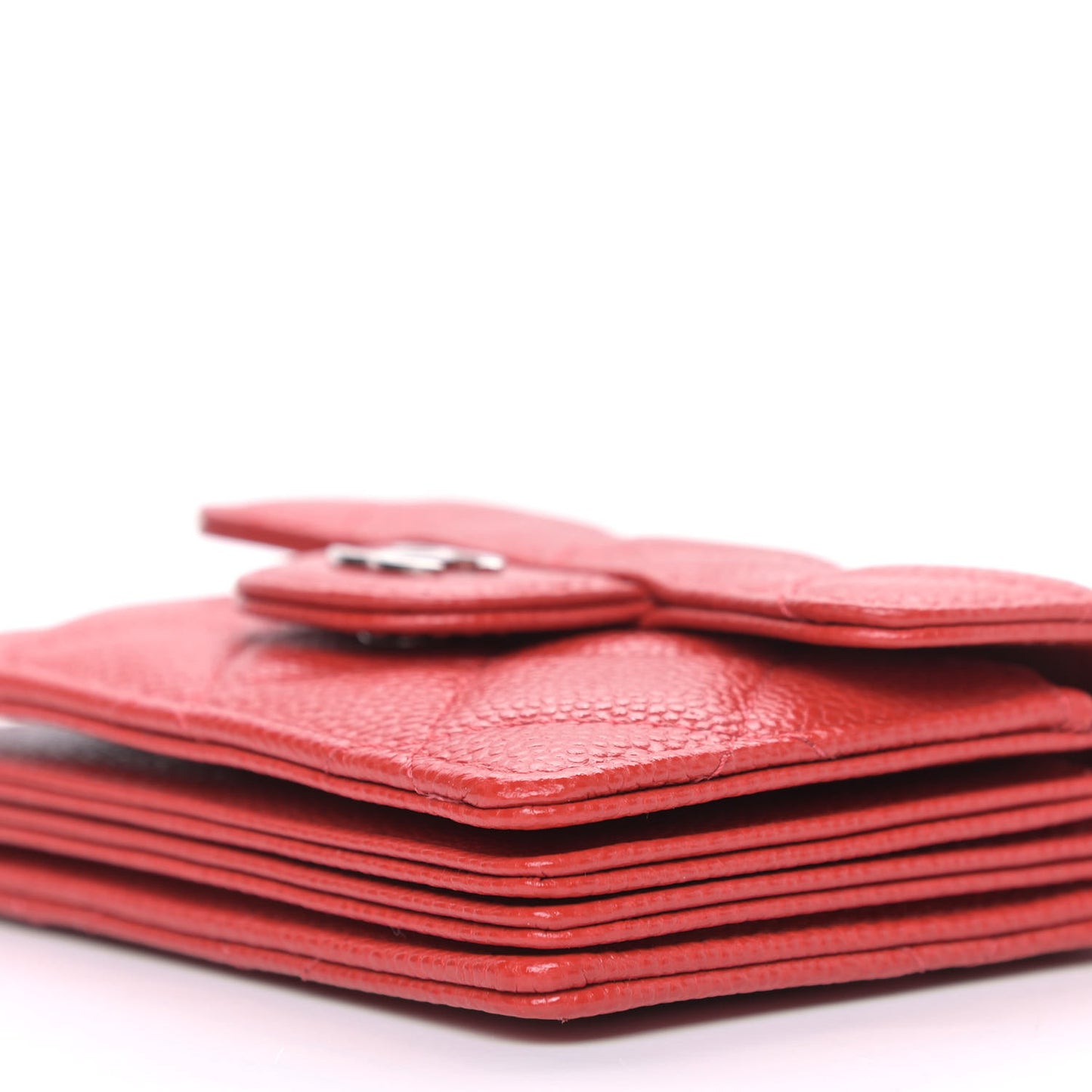 Caviar Quilted Flap Card Holder On Chain Red