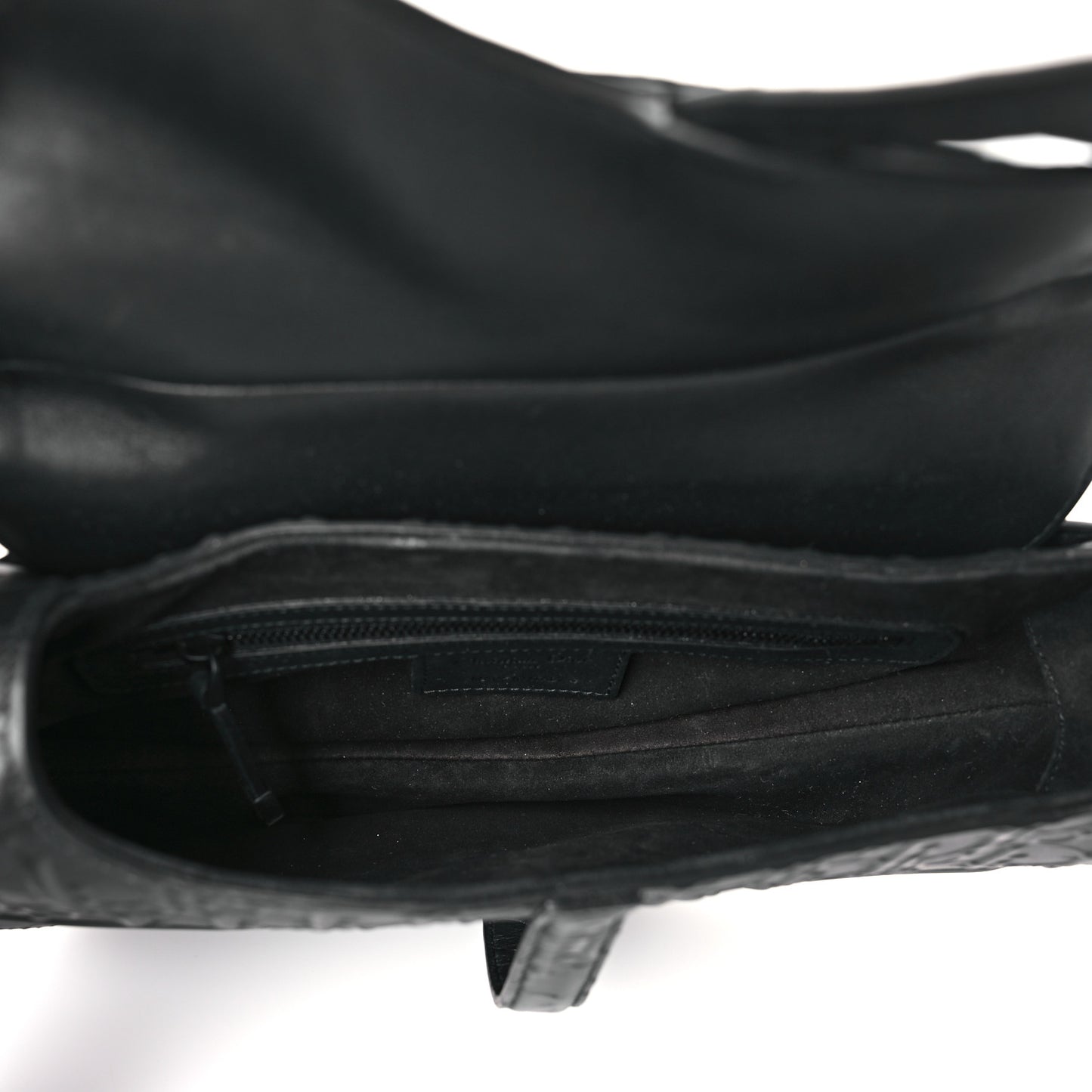 Calfskin Embossed Oblique Saddle Bag With Strap Black