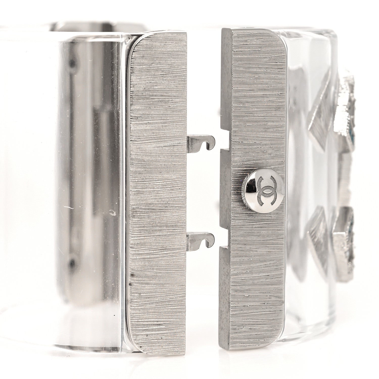 Chanel Baguette Crystal CC Cuff Transparent Silver Blue 4 of 5
