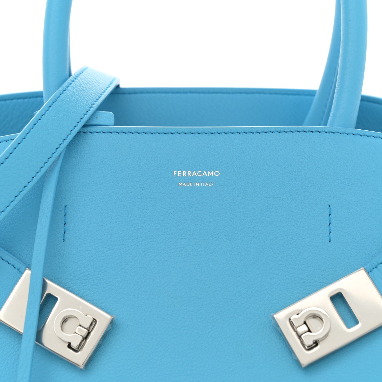 Salvatore Ferragamo Natural Grain Calfskin Small Hug Bag Light Blue 7 of 9
