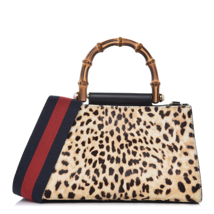 Gucci Calf Hair Bamboo Web Leopard Print Mini Nymphaea Top Handle Bag 1 of 11