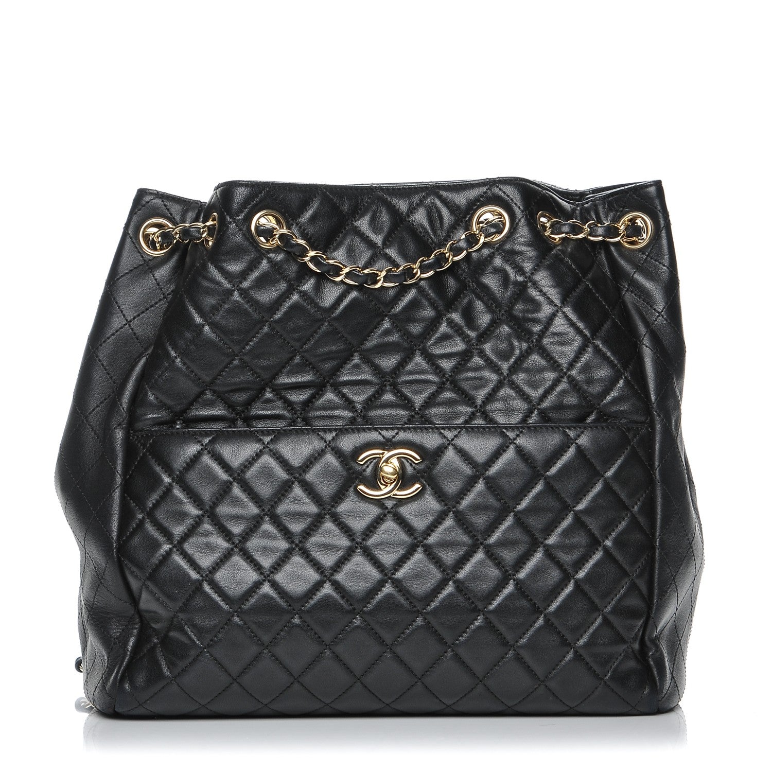 Chanel Lambskin Quilted Large Drawstring Bag Black 1 of 9