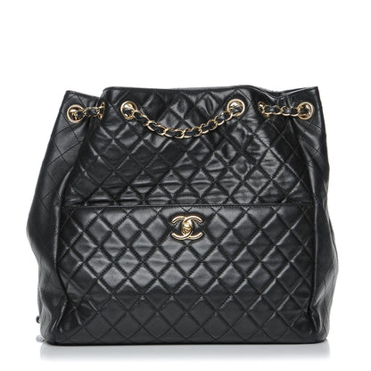 Chanel Lambskin Quilted Large Drawstring Bag Black 1 of 9