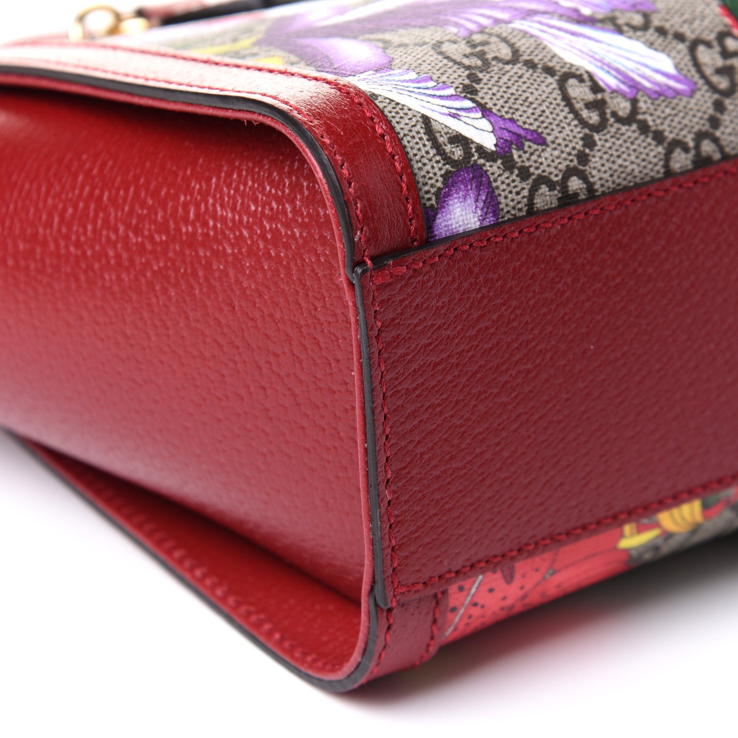 Gucci GG Supreme Monogram Flora Web Small Ophidia Tote Bag Red 9 of 10