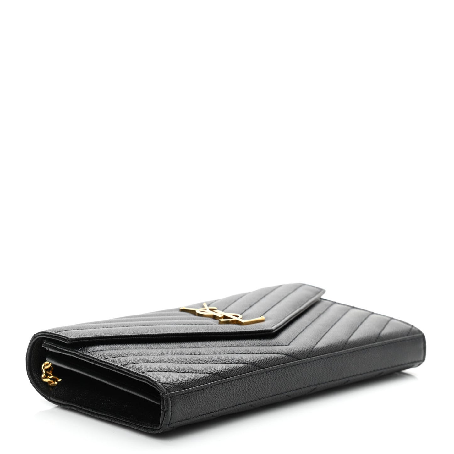 Grain De Poudre Matelasse Chevron Monogram Chain Wallet Black