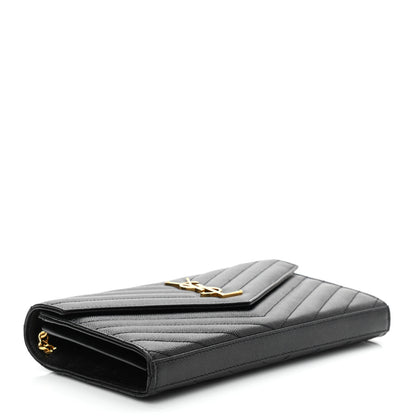 Saint Laurent Grain De Poudre Matelasse Chevron Monogram Chain Wallet Black 4 of 10